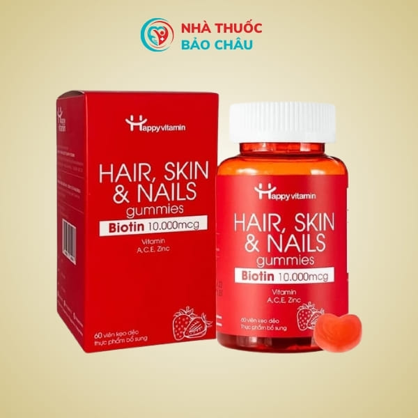 Kẹo Dẻo Hỗ Trợ Tóc Hair Skin Nails Gummies Biotin 10000mcg Happy Vitamin